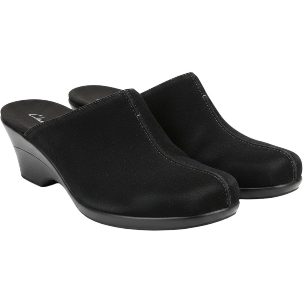 Clarks Black‎ Suede Leather Clogs Mules Comfort Slip On Shoes